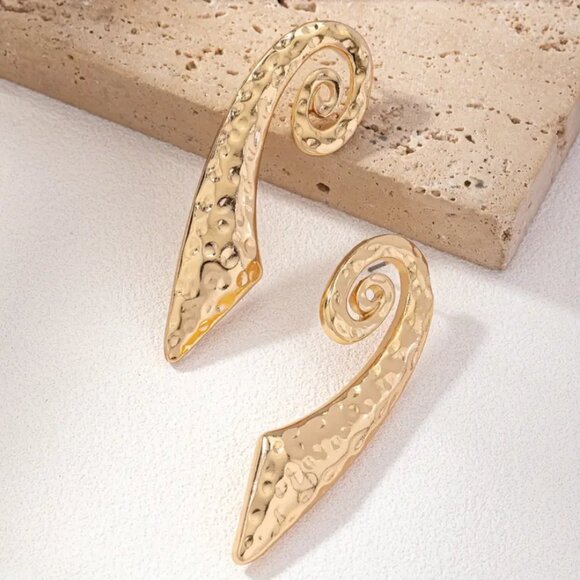 14K Gold Womens Hanging Twisted Hammered Gold Earrings Ladies 14 Karat Jewelry